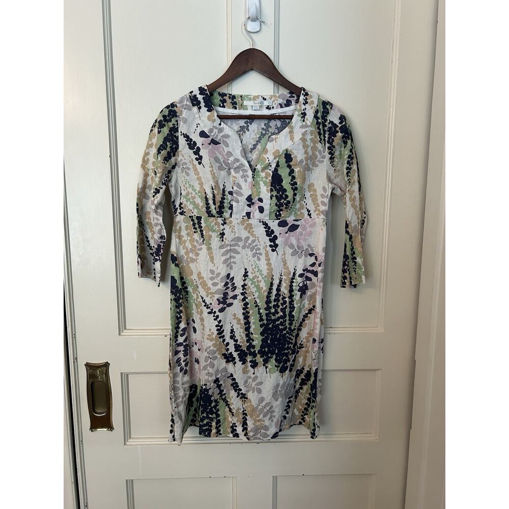 Boden Floral Linen Sheath Dress Womens Size 4 Blue Purple Beach Coastal Preppy